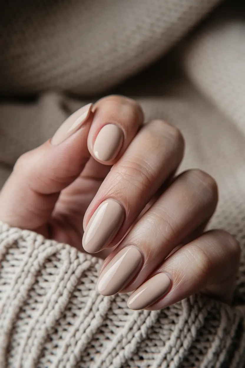 minimalist fall nails almond Buttery Nude Almond with High Gloss