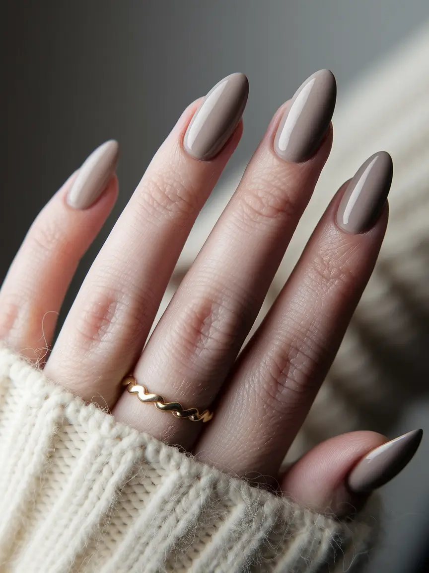 minimalist dark fall nails Espresso Taupe in Almond Perfection