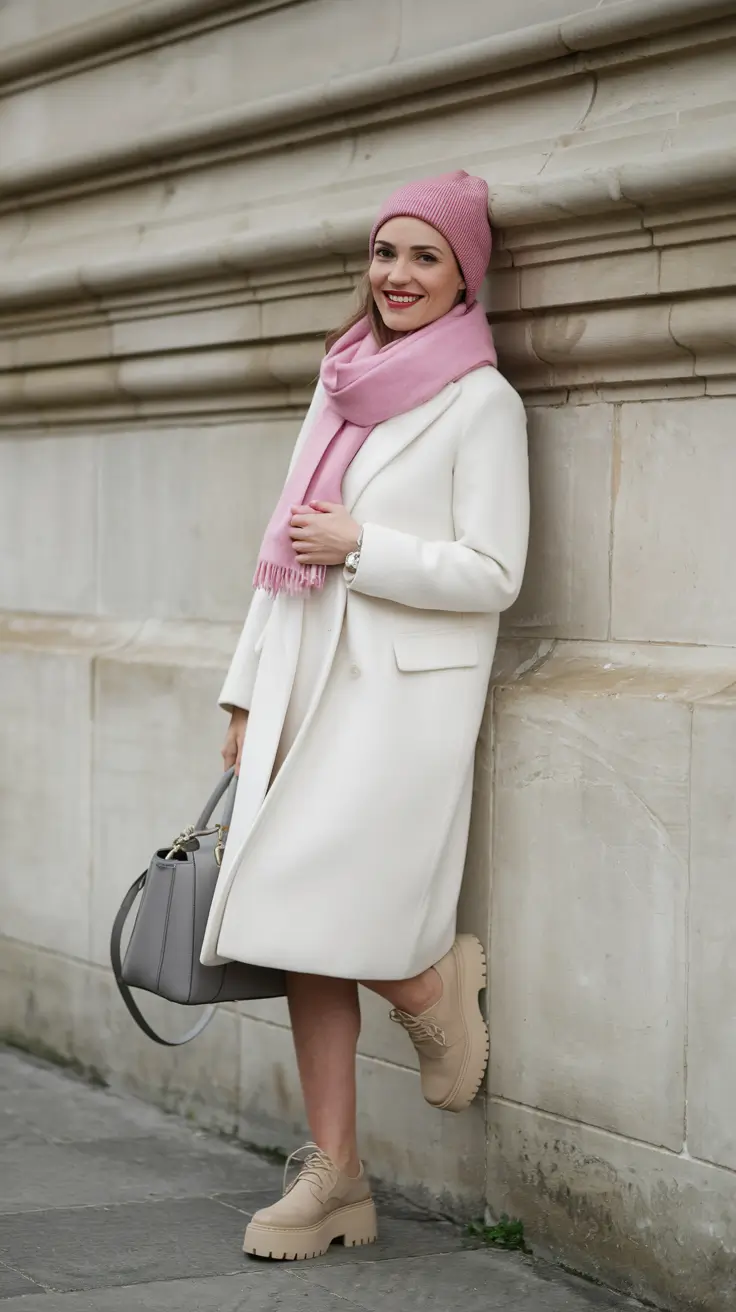 new fall fashion clothes Cream Coated Elegance with a Pop of Pink