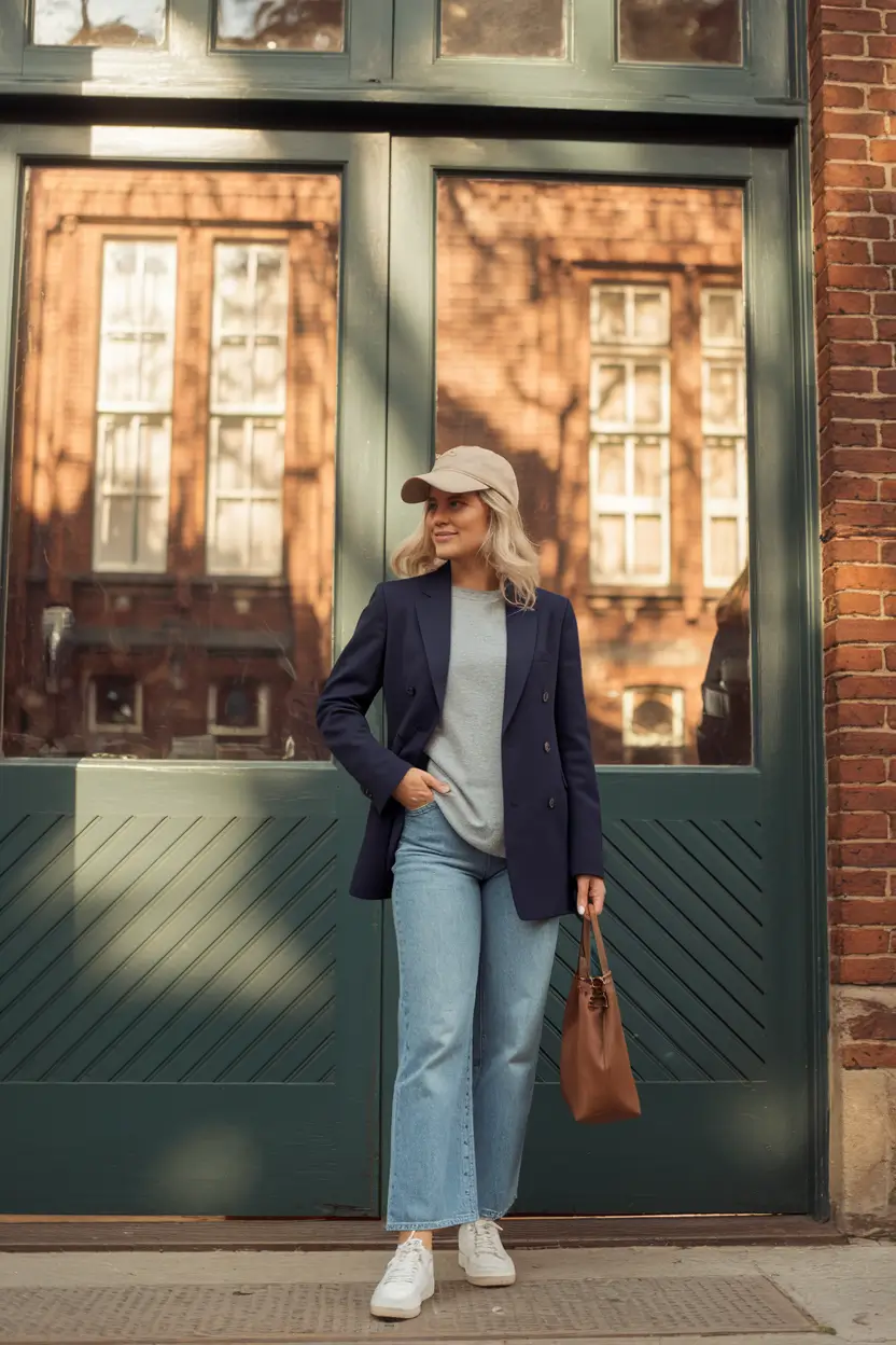 nyc fall outfits street style casual Blazer Meets Baseball Cap