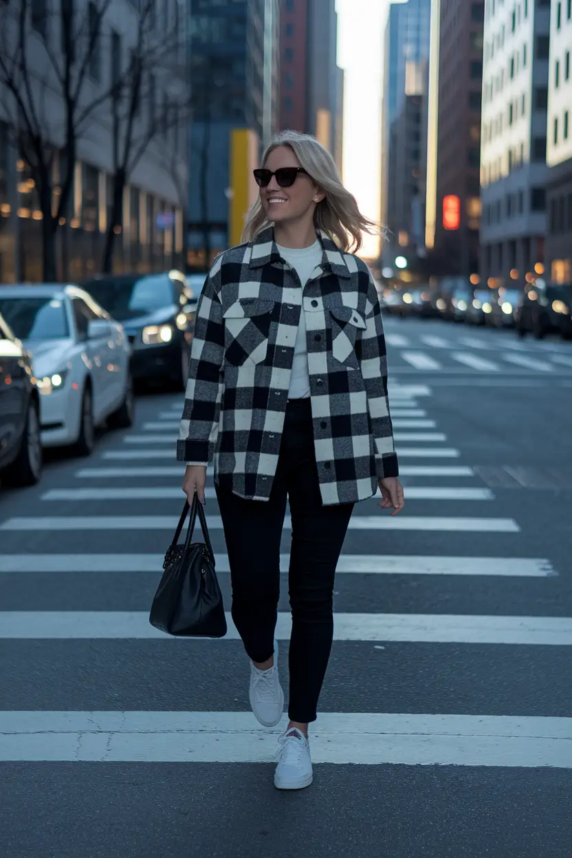 nyc fall outfits casual Bold Checks and Everyday Energy