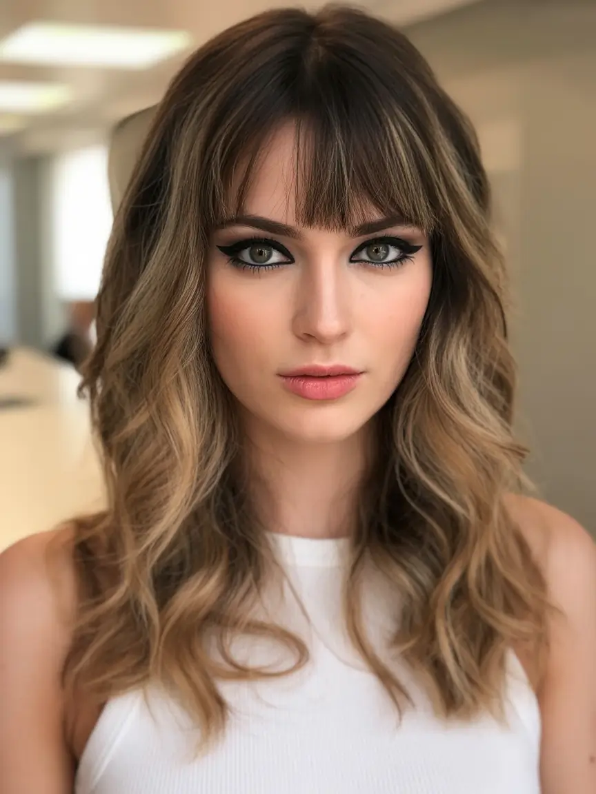 popular fall haircuts with bangs Soft Waves with Lash-Grazing Bangs