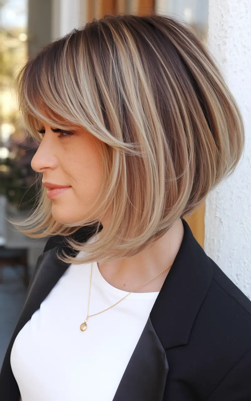 popular fall haircuts with bangs Rounded Bob with Fringe and Root Melt