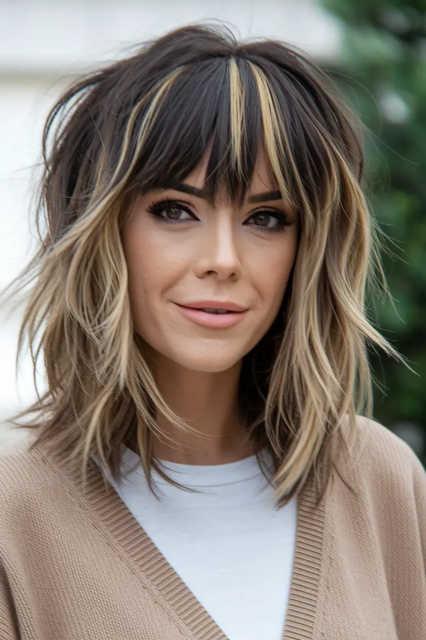 popular fall haircuts for wavy hair Razor-Cut Mid-Length with Bold Contrast