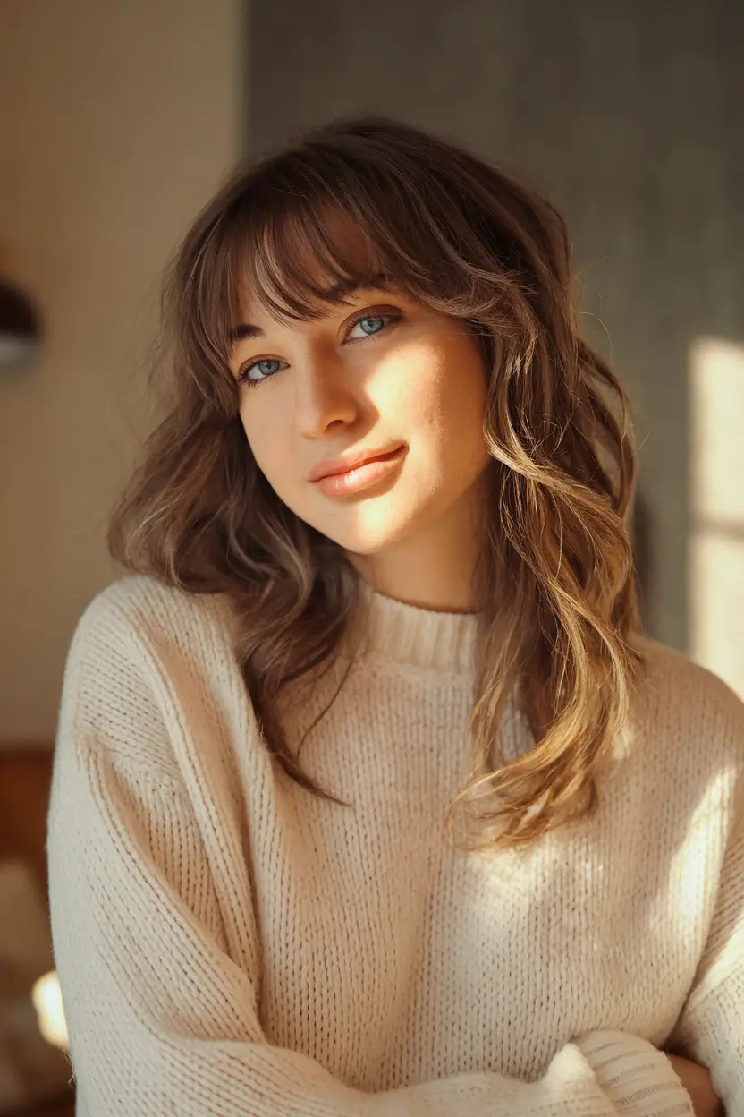 popular fall haircuts for curly hair Soft Tousled Layers with Casual Fringe