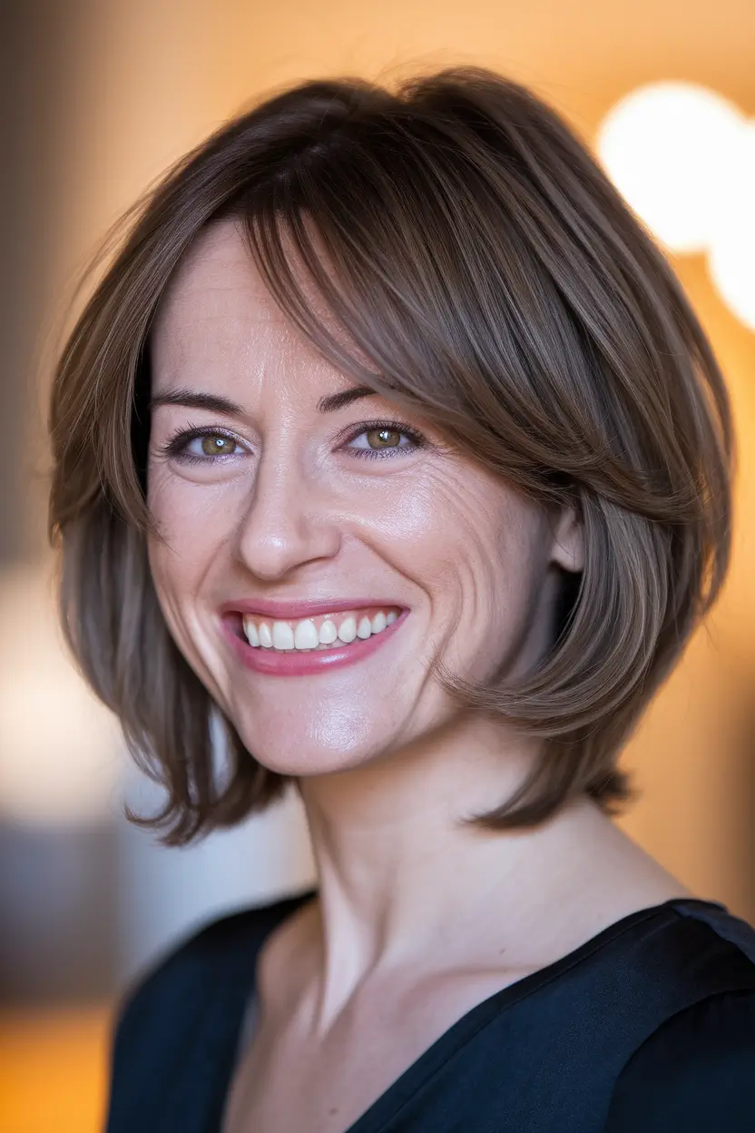 popular fall haircuts for thin fine hair Layered Bob with Side-Swept Bangs