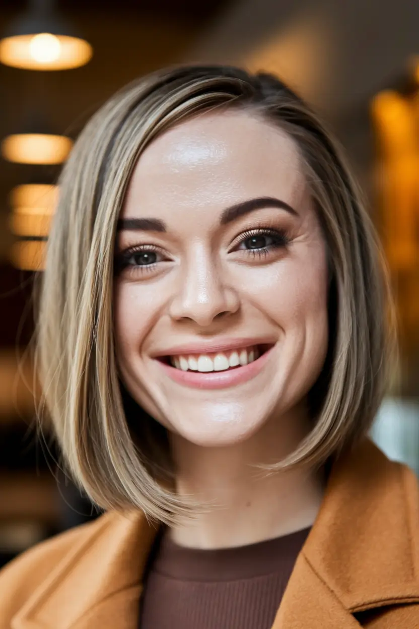 popular fall haircuts straight hair Sleek Chin-Length Bob with a Side Sweep