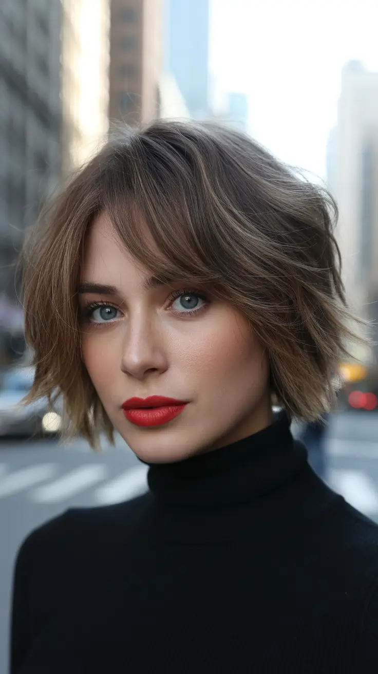 popular fall haircuts for wavy hair Messy Bob with Face-Framing Texture