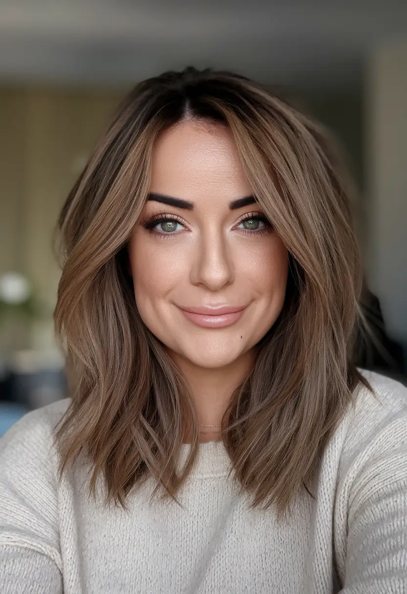 popular fall haircuts for round faces Soft Blended Layers with a Middle Part