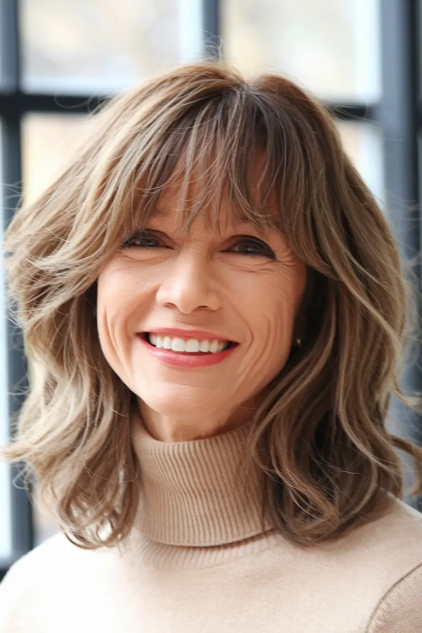 popular fall haircuts for thin fine hair Layered Shag with Curtain Bangs