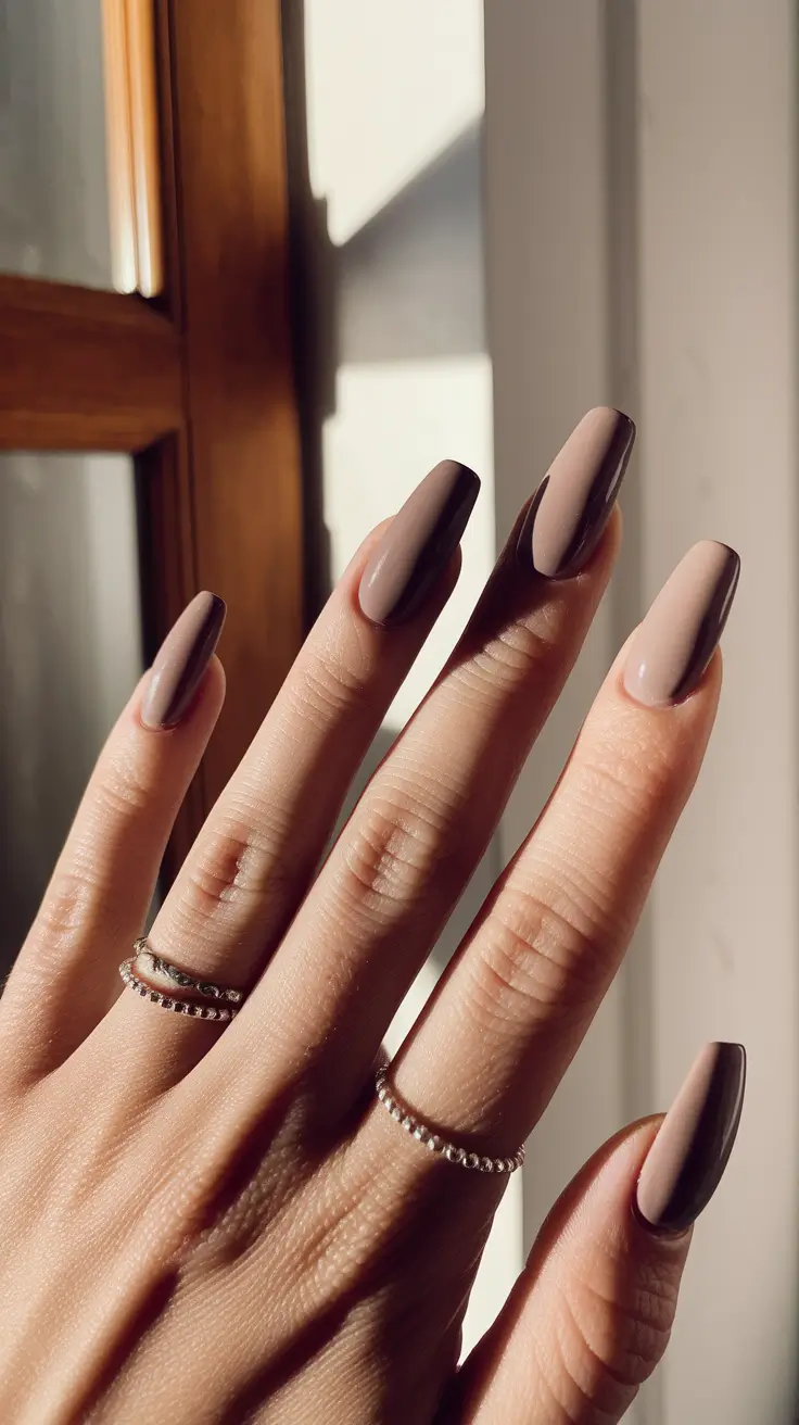 september nails color fall short square Muted Mocha Matte Layers