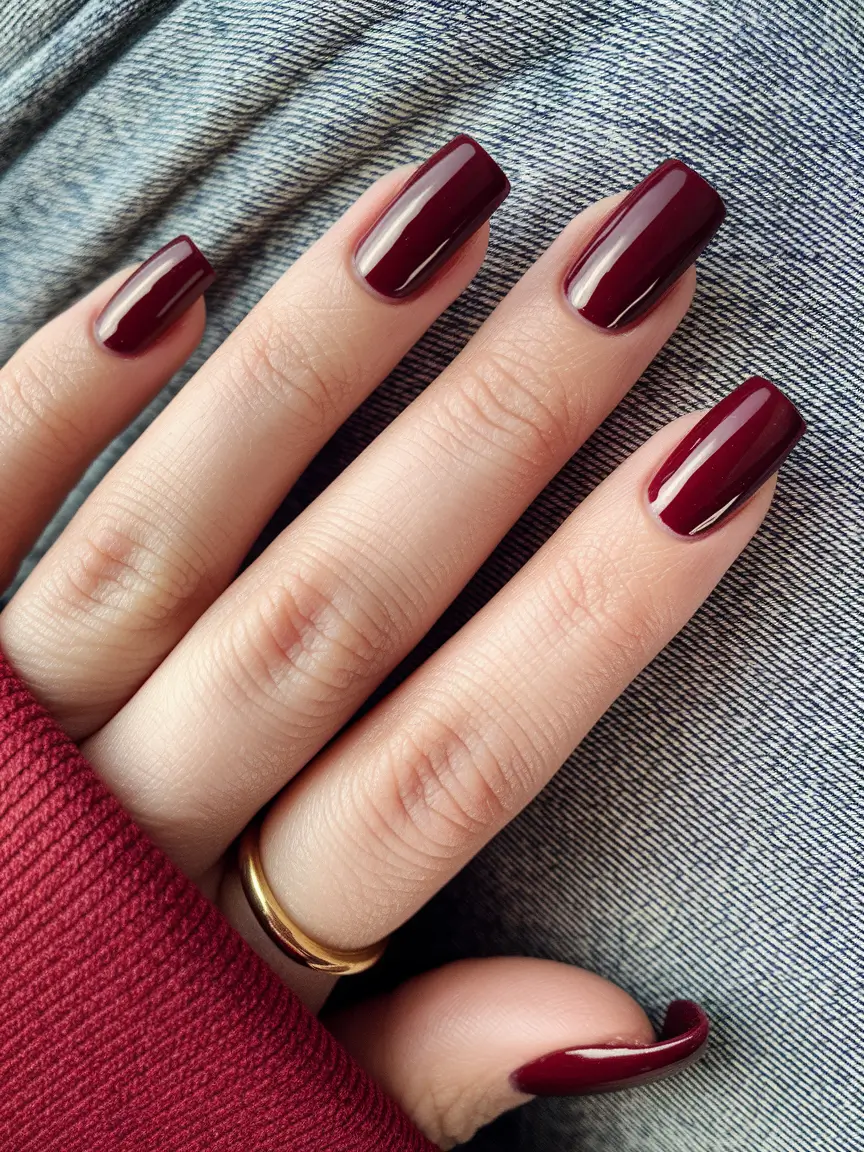 september nails color fall short square Classic Bordeaux Square
