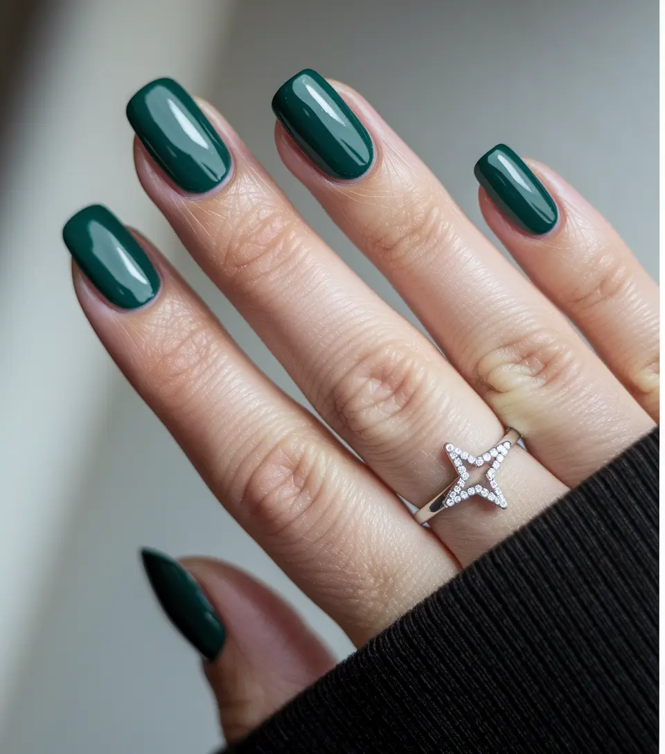 september nails color fall short square Deep Forest Square Glam
