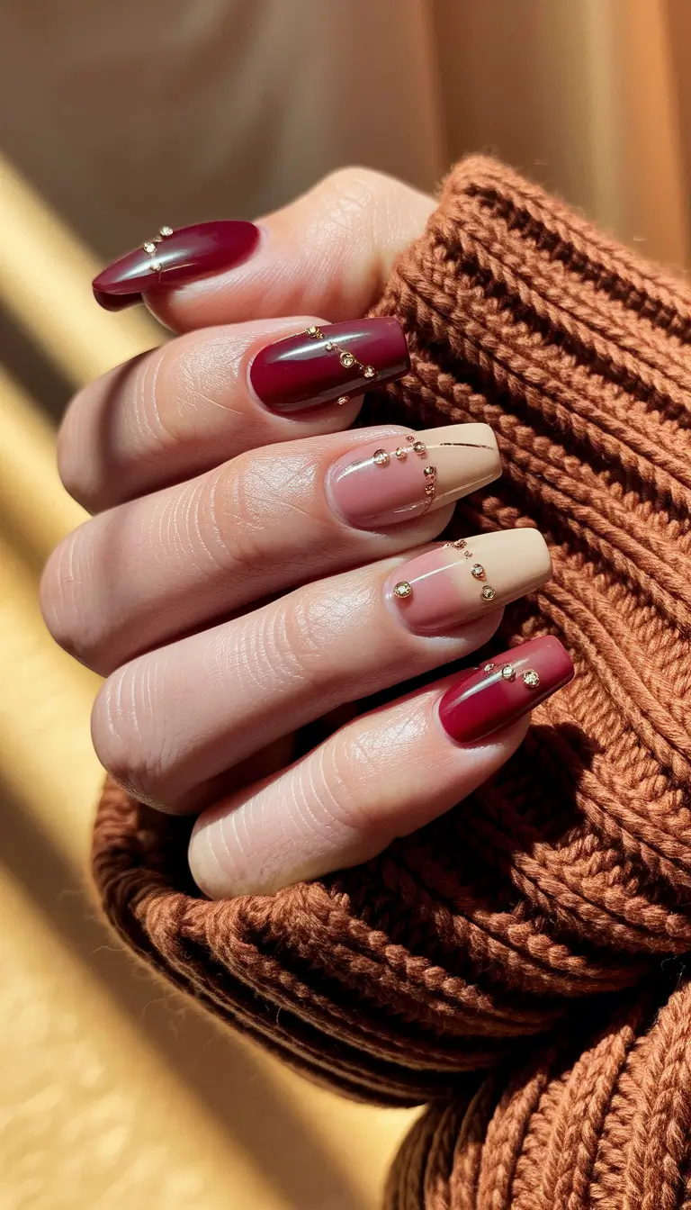 september nails designs red Maple Wine with Metallic Accents