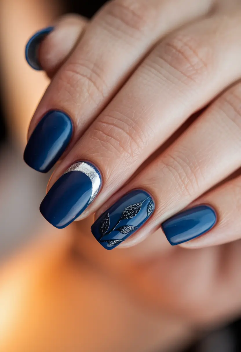 september nails designs square Indigo Moonlit Leaves