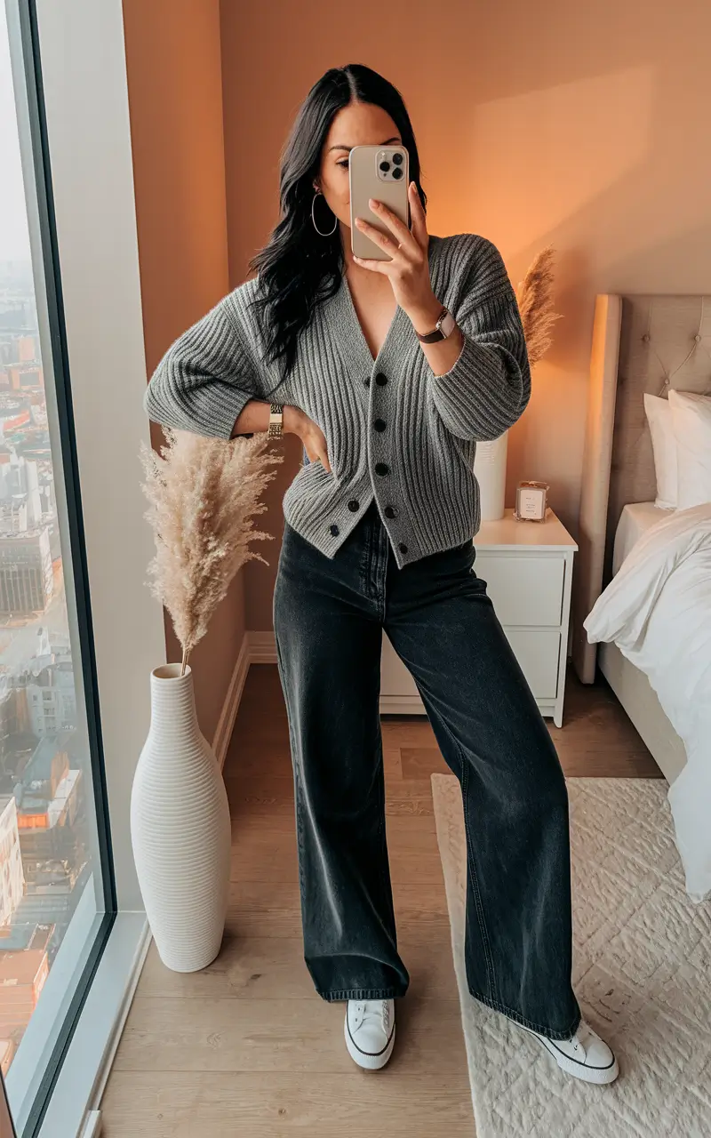 september outfits Knits and Denim with a Cozy Twist