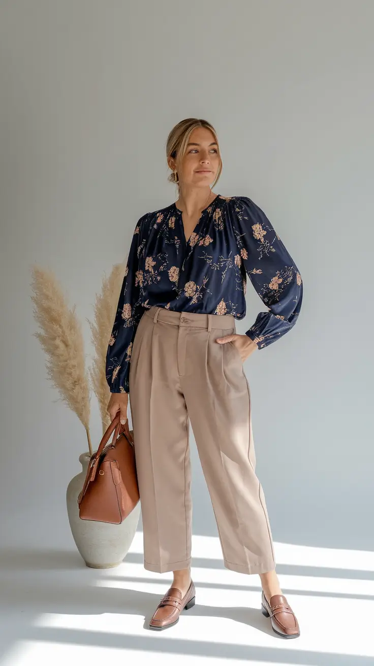 september outfits Soft Florals Meet Structured Neutrals