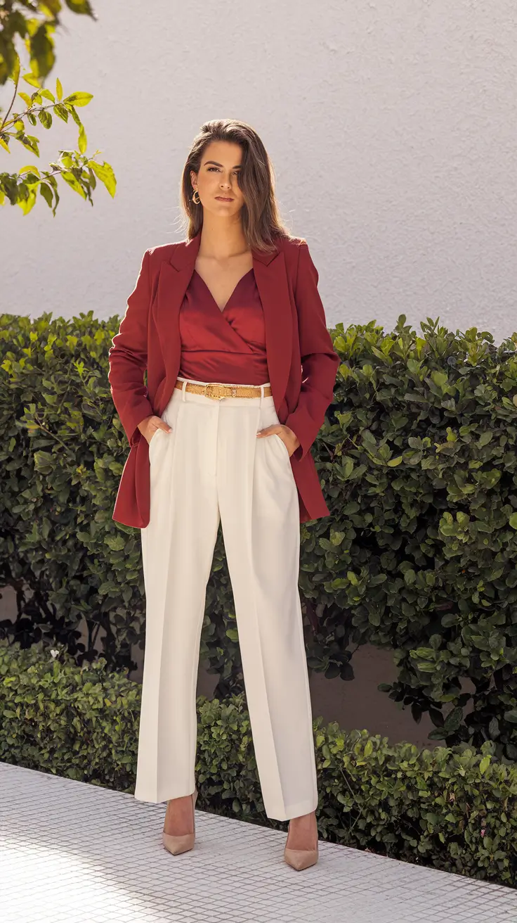 september outfits Crimson Confidence in Power Layers