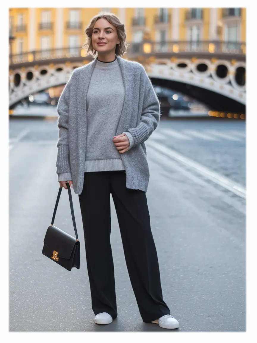 september outfits Soft Grays for a Breezy Urban Morning