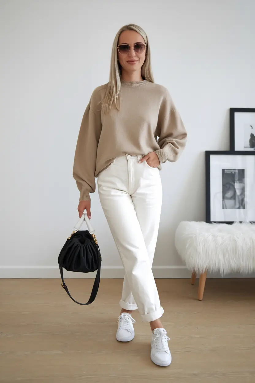 september outfits Soft Neutrals with Sneaker Energy
