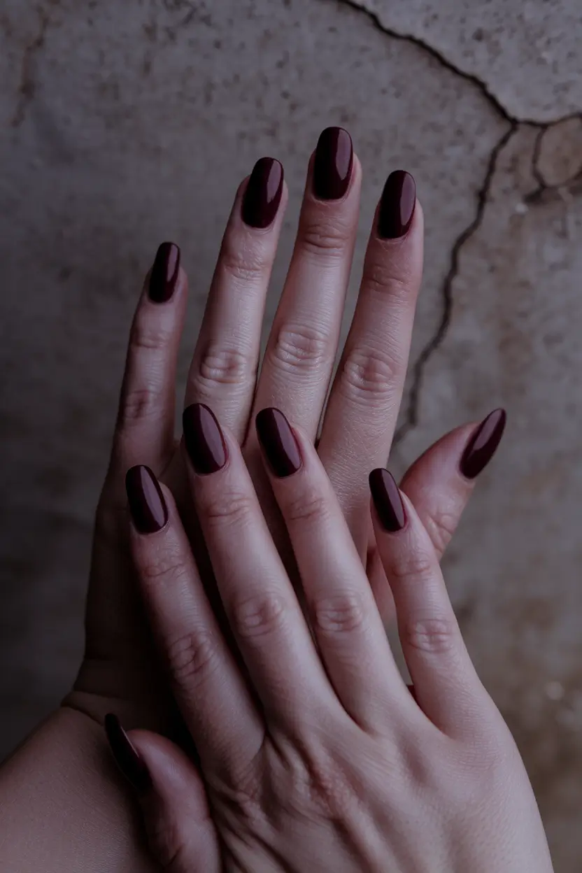 simple fall nails autumn burgundy Rich Burgundy Almond Drama