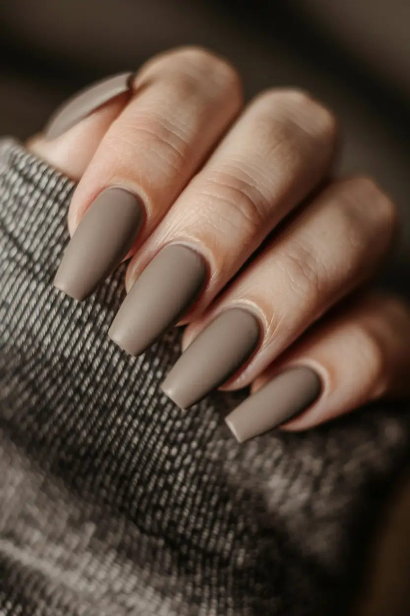 simple fall nails acrylic Muted Cocoa in a Matte Coffin