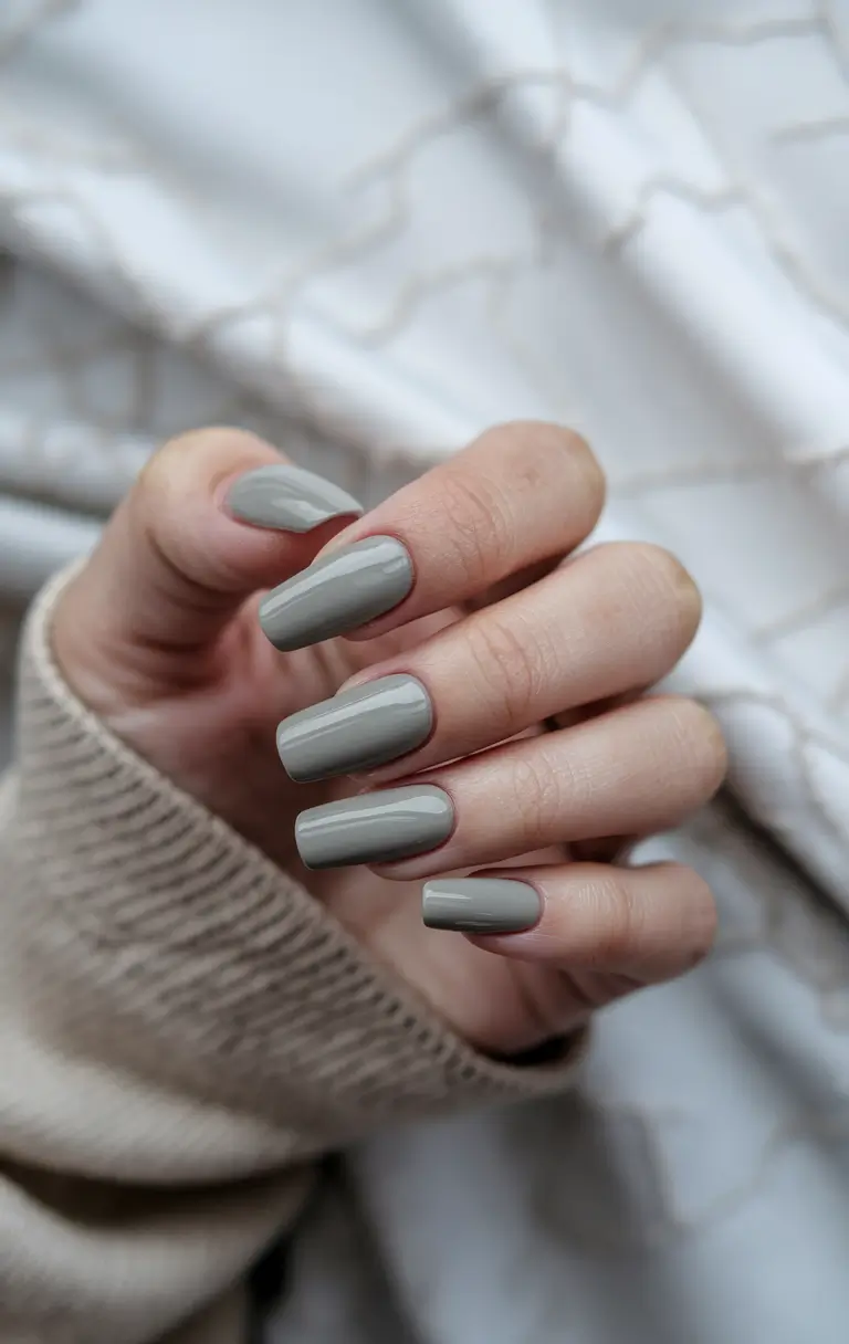 simple fall nails short Sage Grey Soft Square