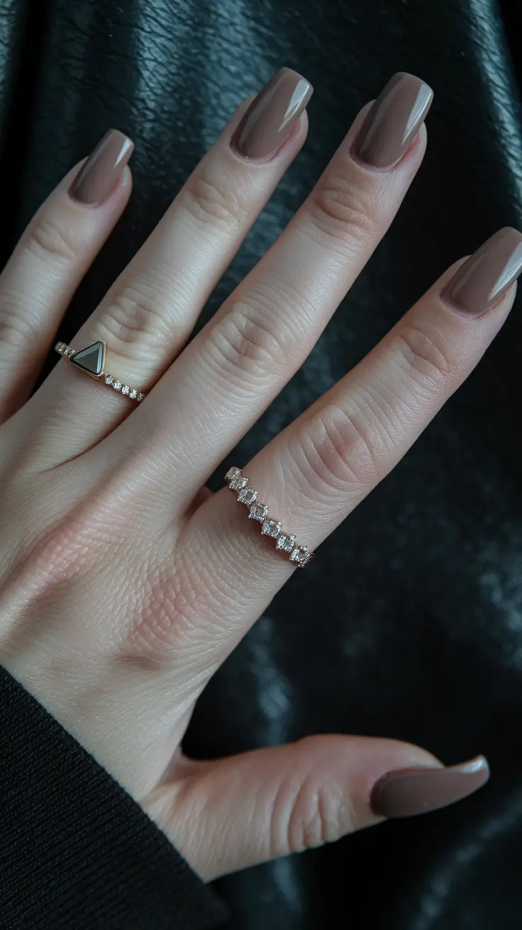 simple fall nails square Glossy Taupe Square Class