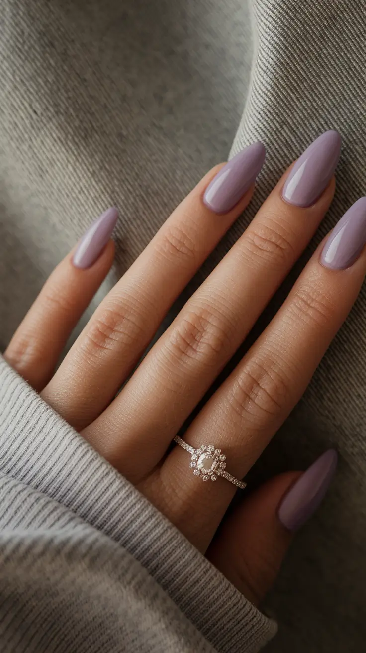 simple fall nails autumn colour Pastel Plum Almond Shine