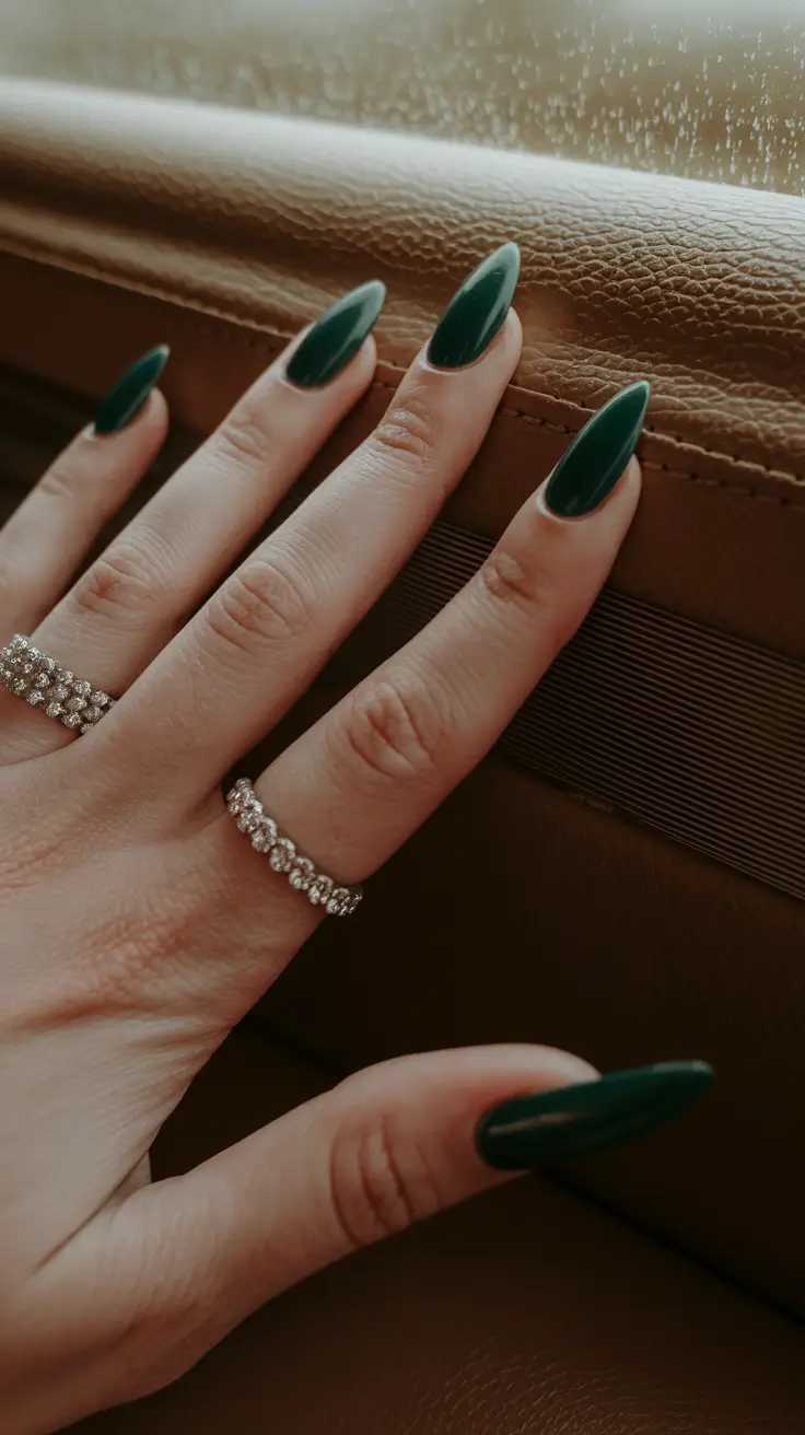 simple fall nails almond Deep Evergreen Almond Elegance