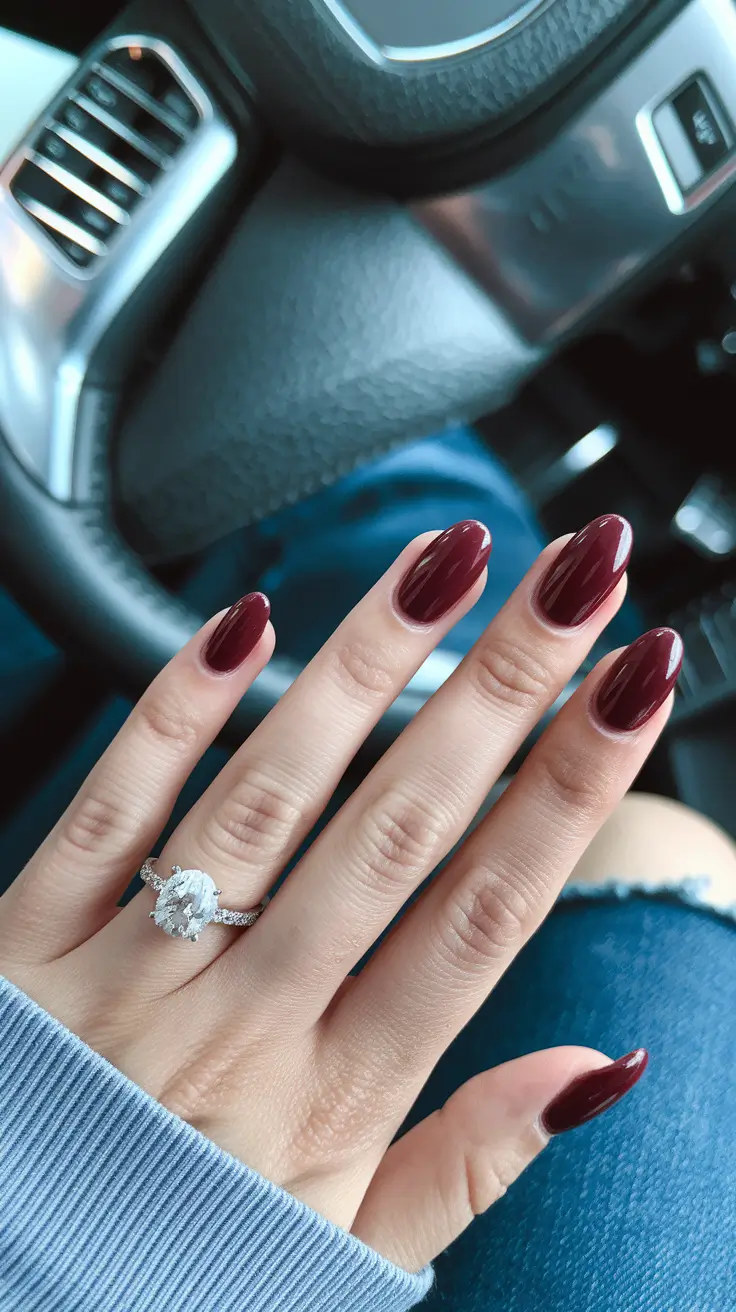 simple fall nails autumn short Autumnal Wine Red with a Romantic Touch