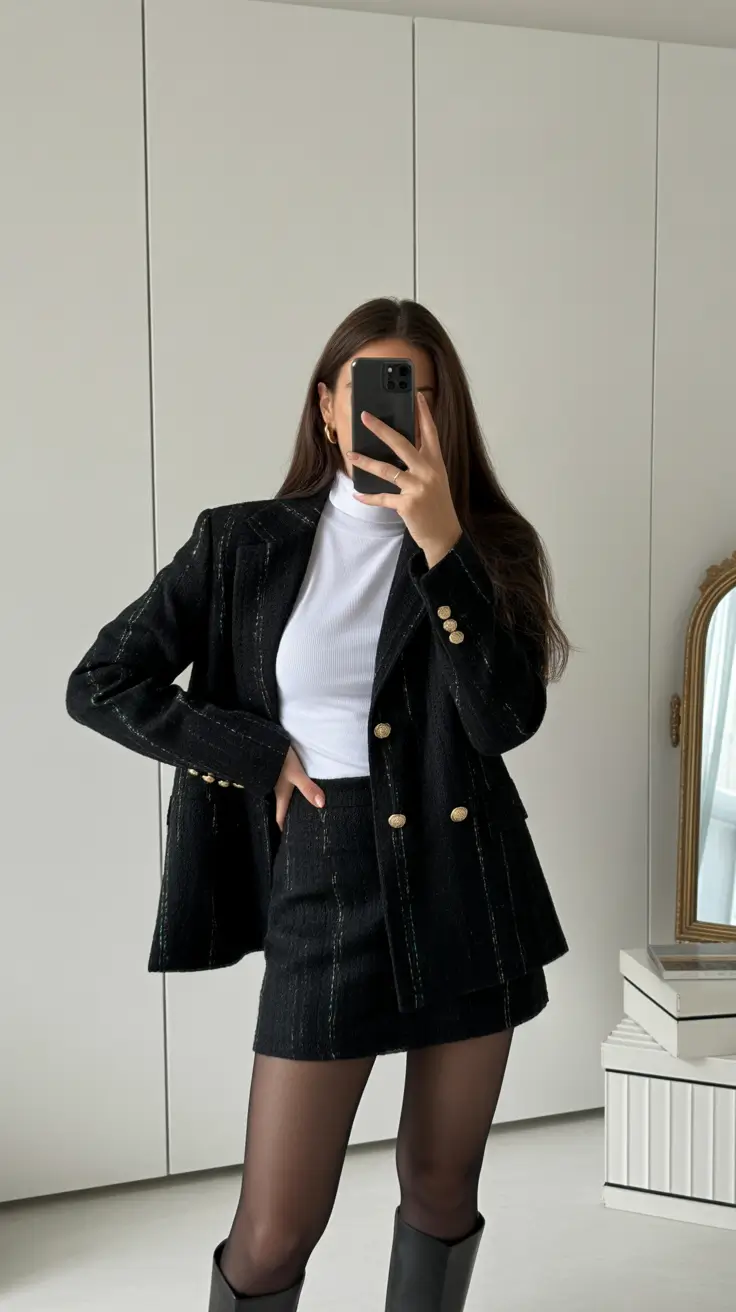 trendy fall outfits 2025 Modern Schoolgirl Edge in Structured Black