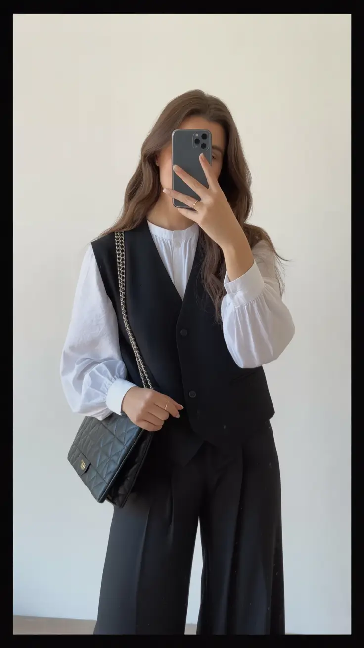 trendy fall outfits 2025 Vest Revival with Parisian Ease