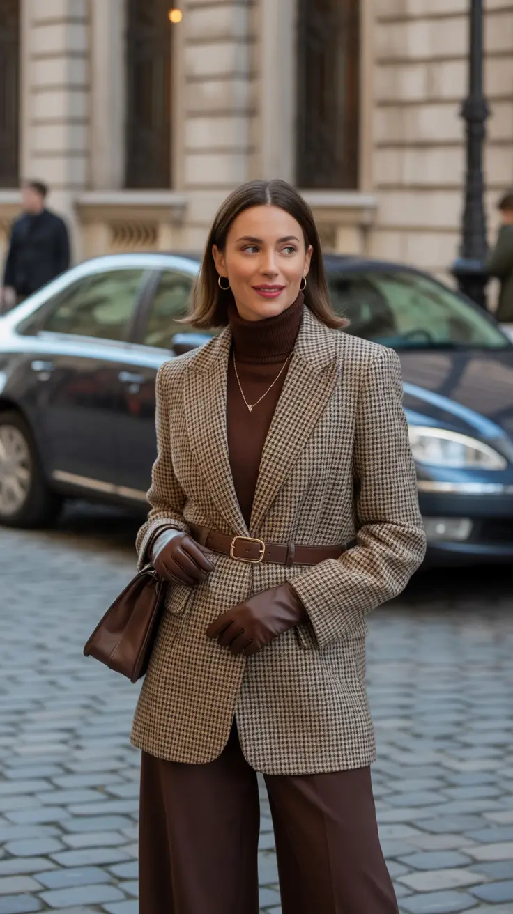 trendy fall outfits 2025 Rich Brown Tones and Belted Blazer Confidence