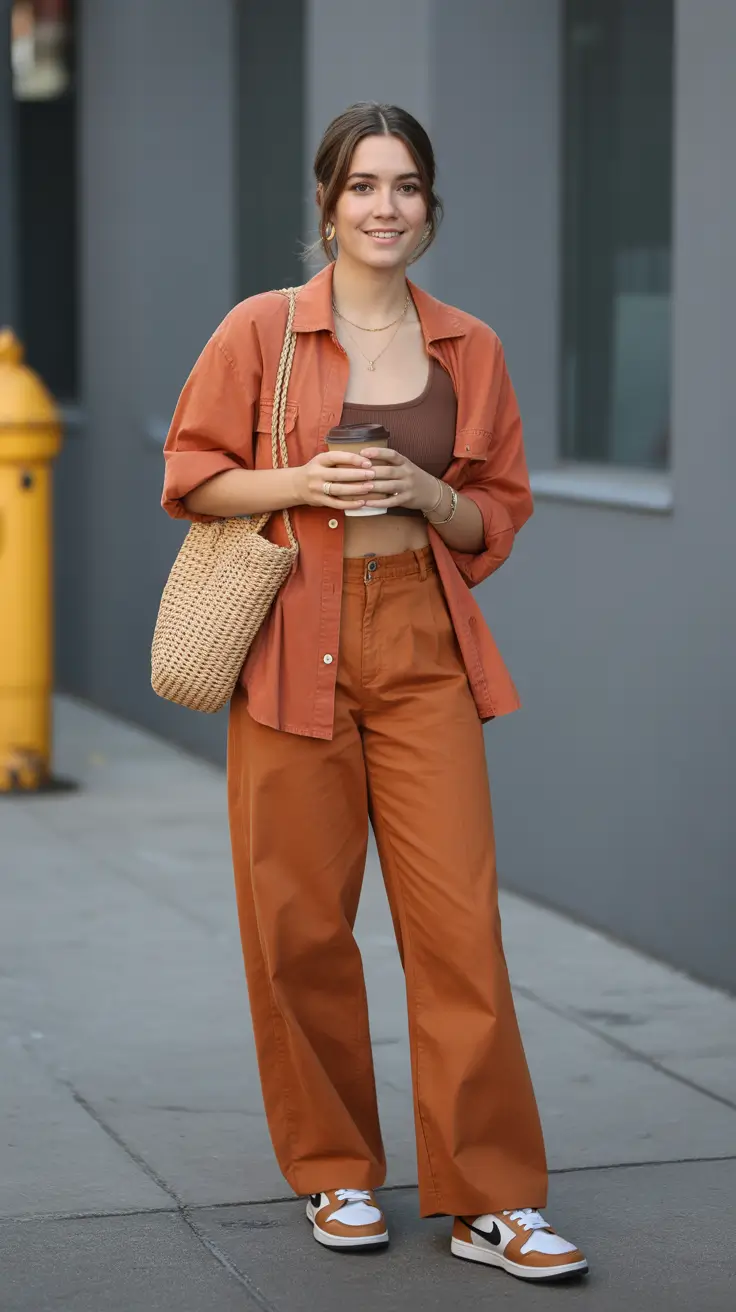 trendy fall outfits 2025 Terracotta Pop with Laid-Back Energy