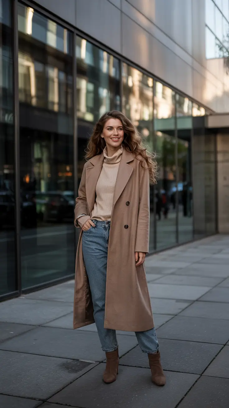 warm fall outfits timeless layers in camel and cream