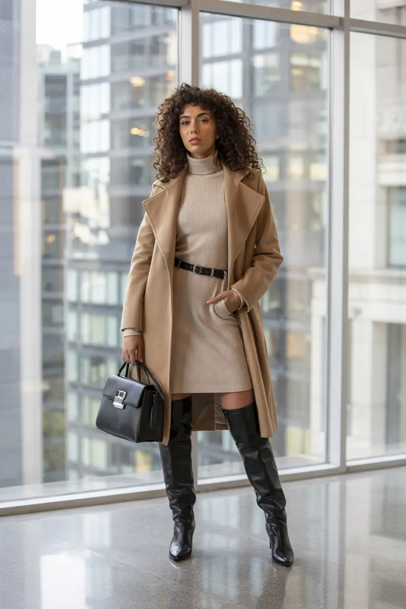 warm fall outfits polished neutrals with power boots