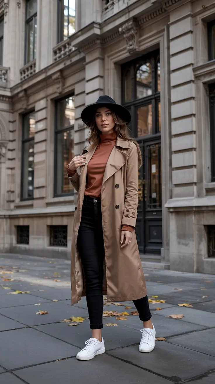 warm fall outfits trench coat cool with a western touch