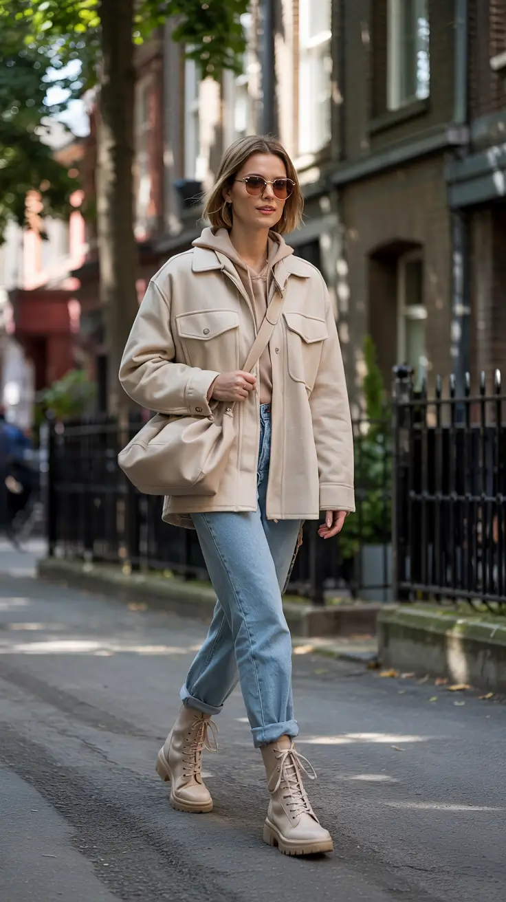 warm fall outfits effortless street style in cream tones