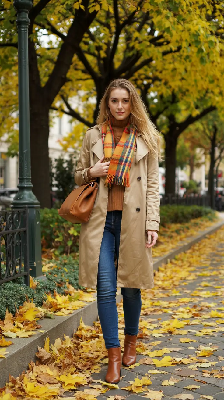 warm fall outfits Classic Camel Trench with Autumn Layers