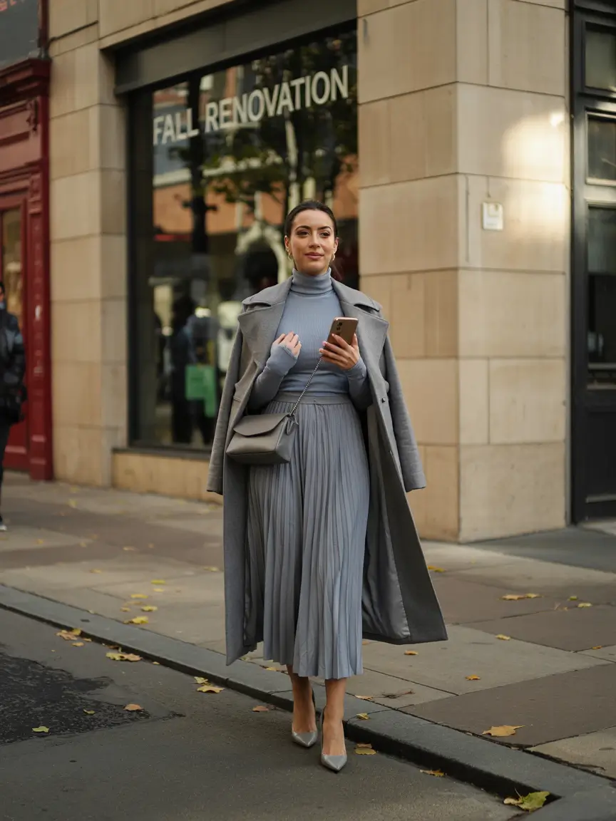 warm fall outfits Monochrome Slate Elegance