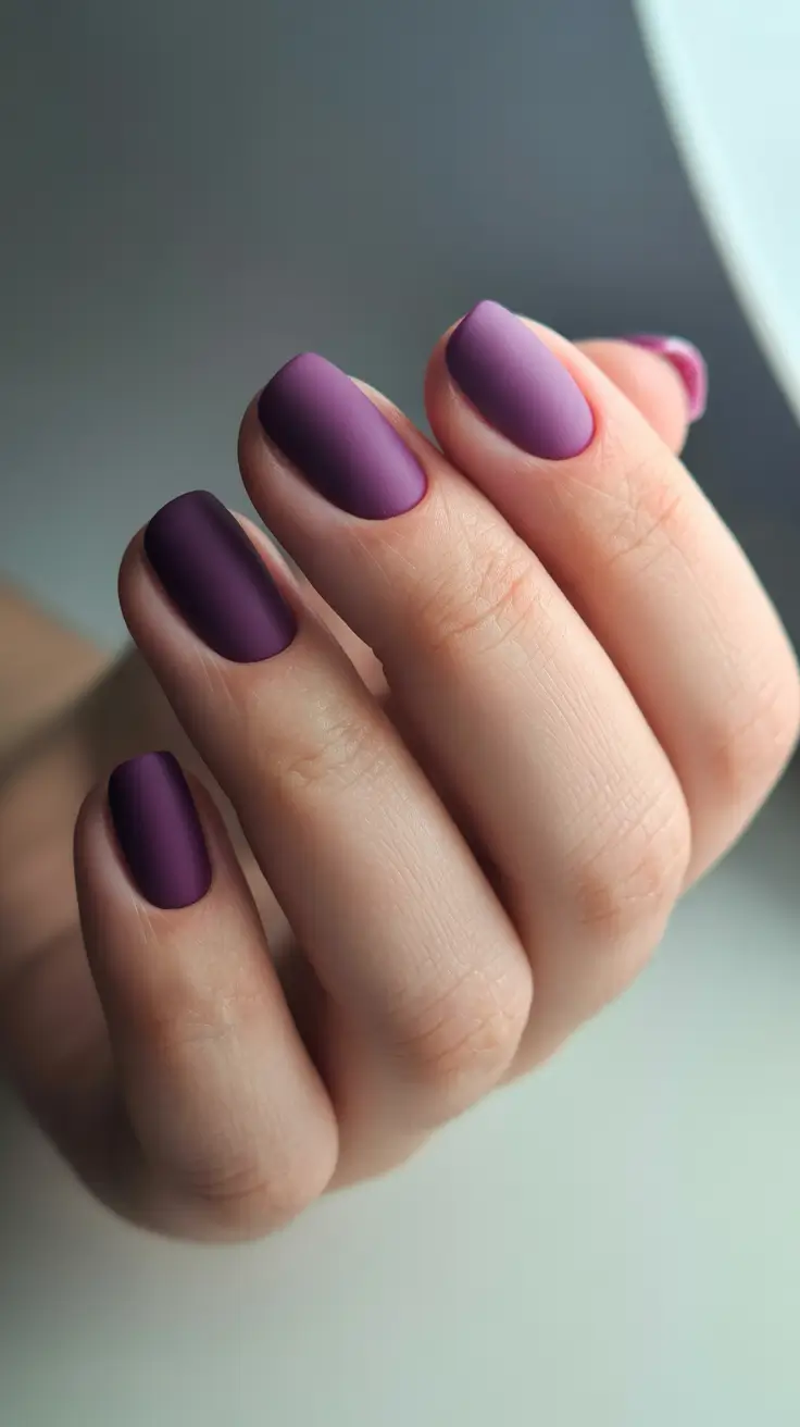 Dark Fall Nail Designs 2025 – Smoky Plum Velvet Shorties 