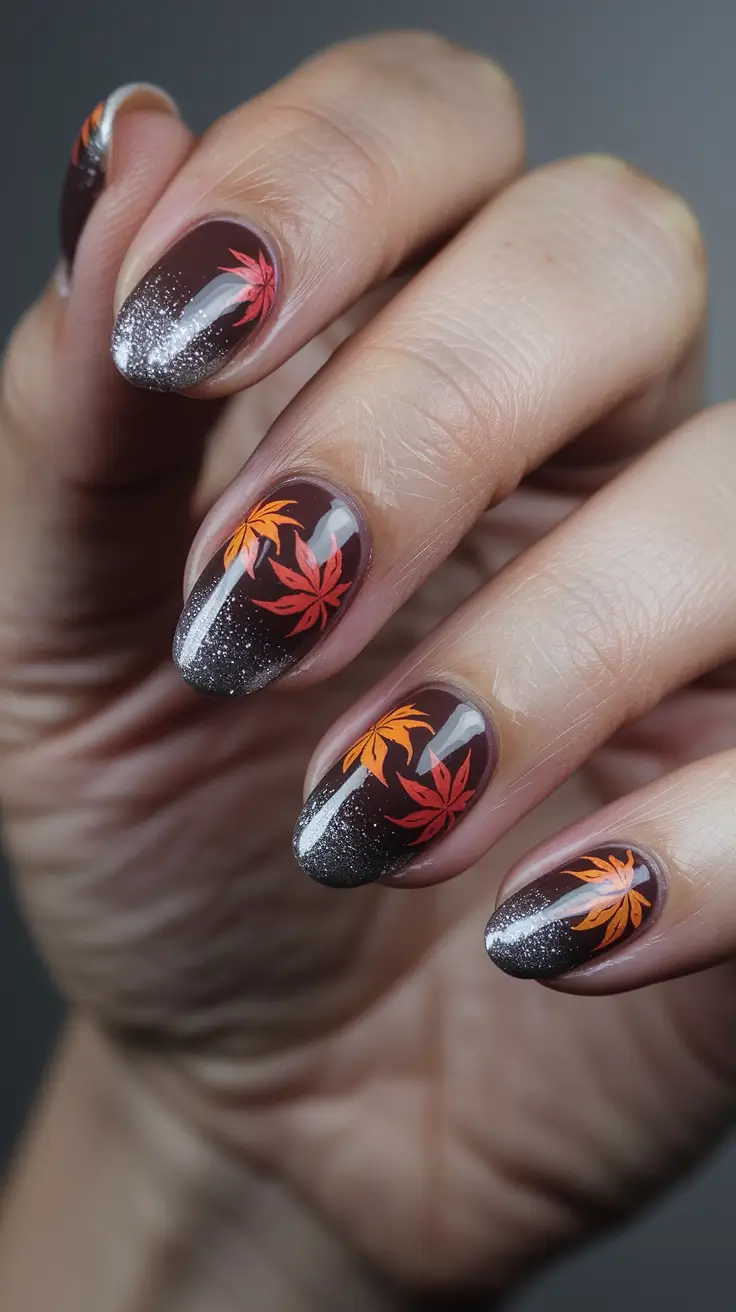 Fall Nail Art 2025: 3D Style — Maple Sparkle Gradient
