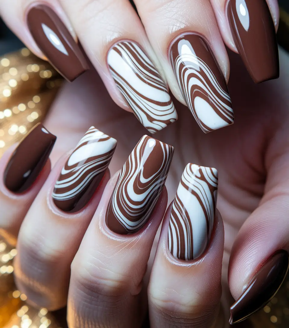 fall 3d nail art — Milk-Chocolate Marble Coffin