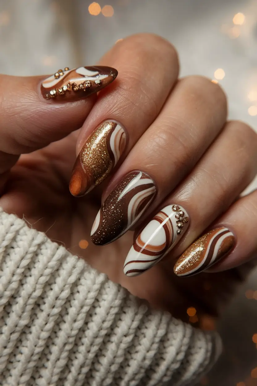 Fall Nail Art 2025: 3D Style — Molten Swirl With Studs
