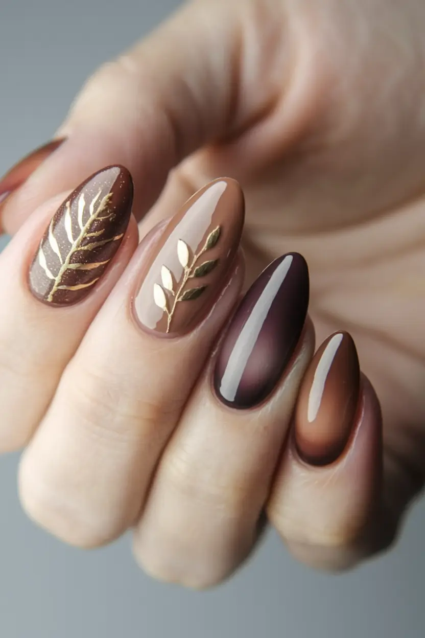 Fall Nail Art 2025: 3D Style — Gilded Leaf Ombre
