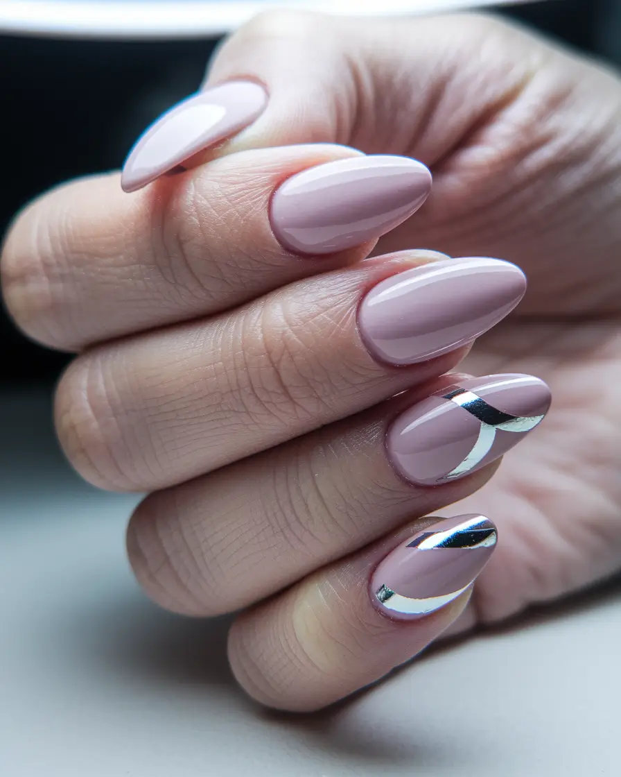 fall almond nails Minimal Mauve with Silver Waves