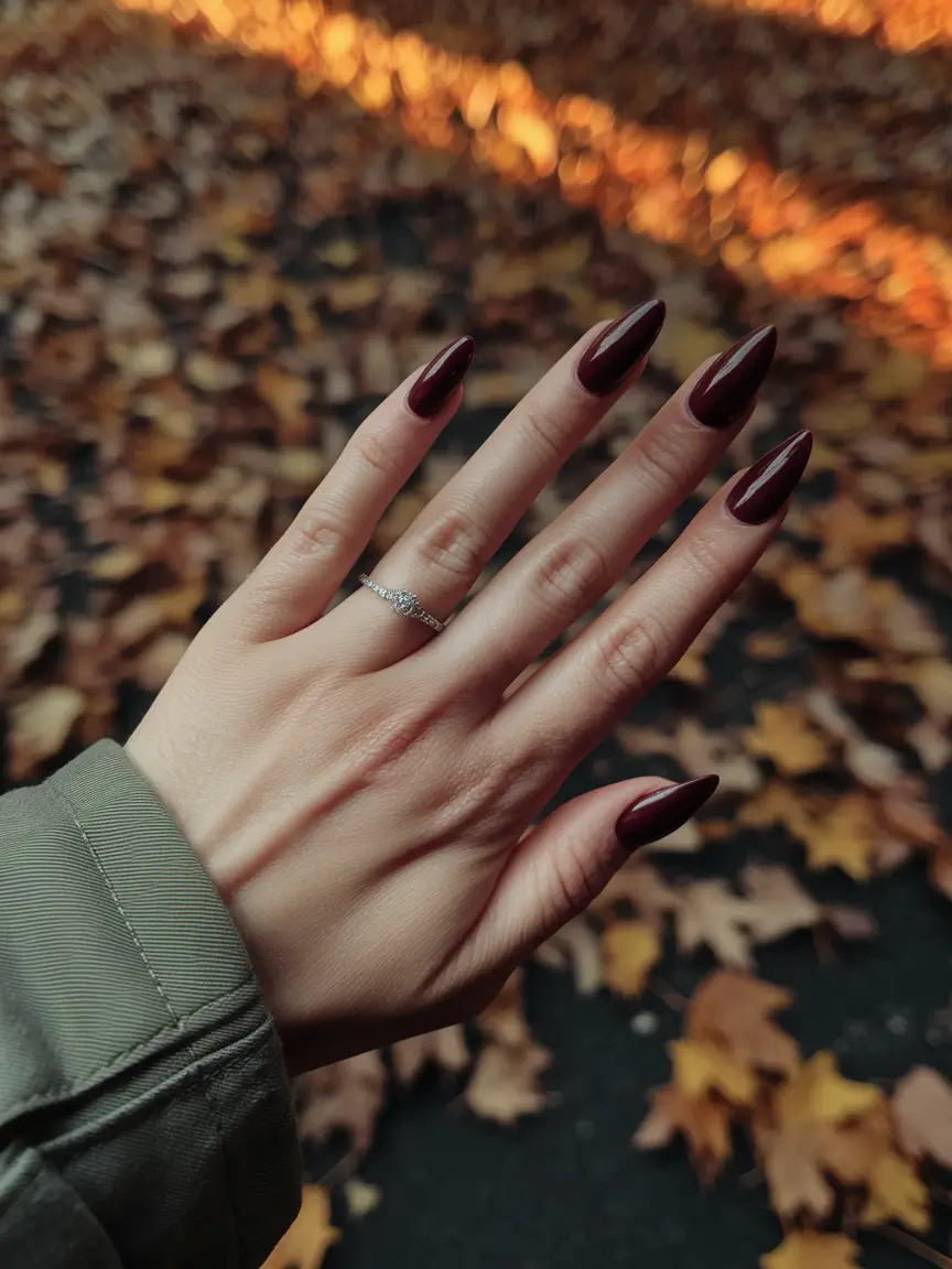 fall almond nails Classic Merlot for Crisp Evenings