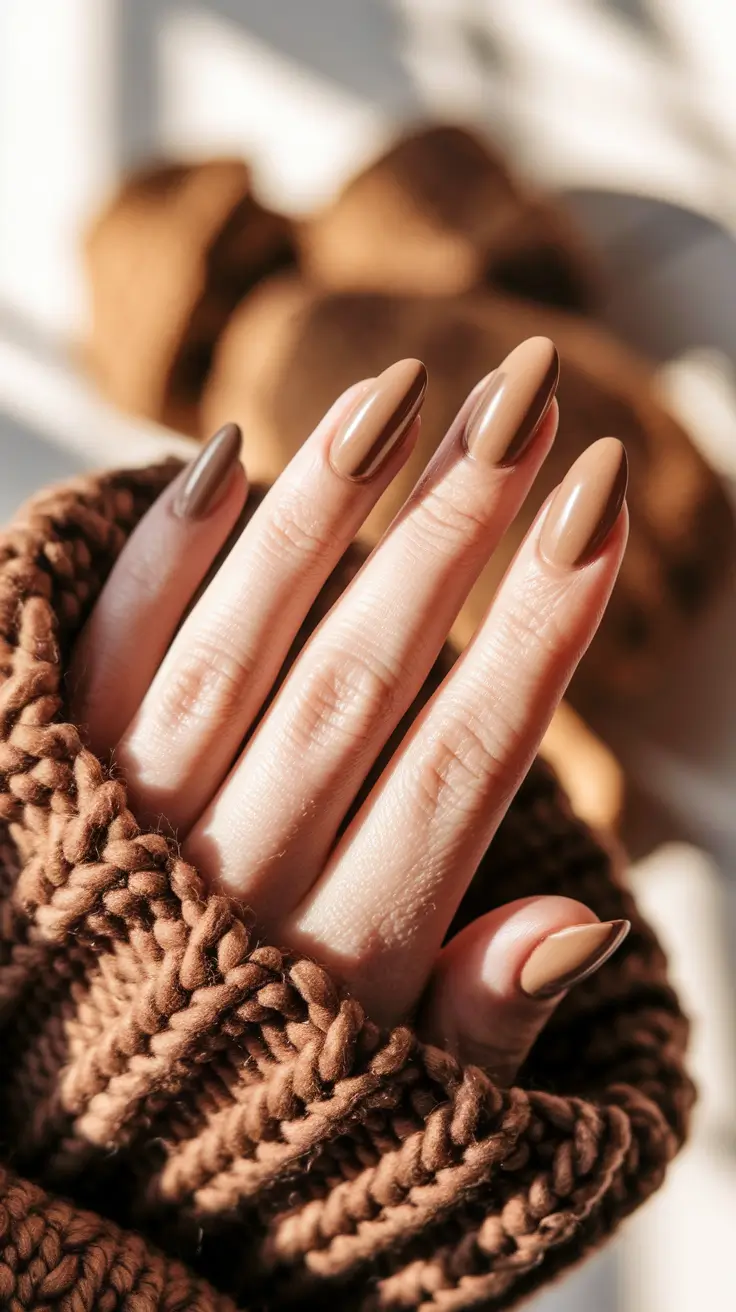 fall almond nails Cocoa & Caramel Latte Layers