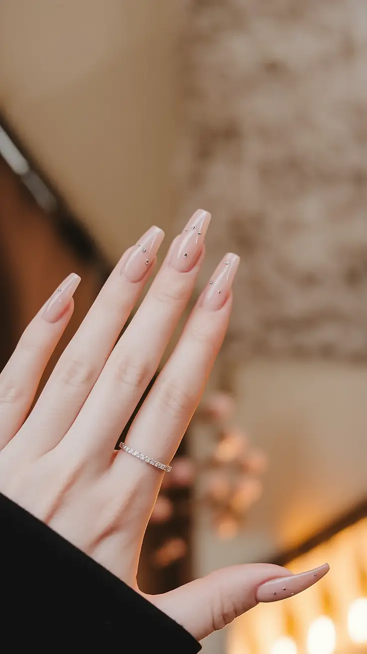 fall ballerina nails Crystal-Dotted Transparency with Nude Shine